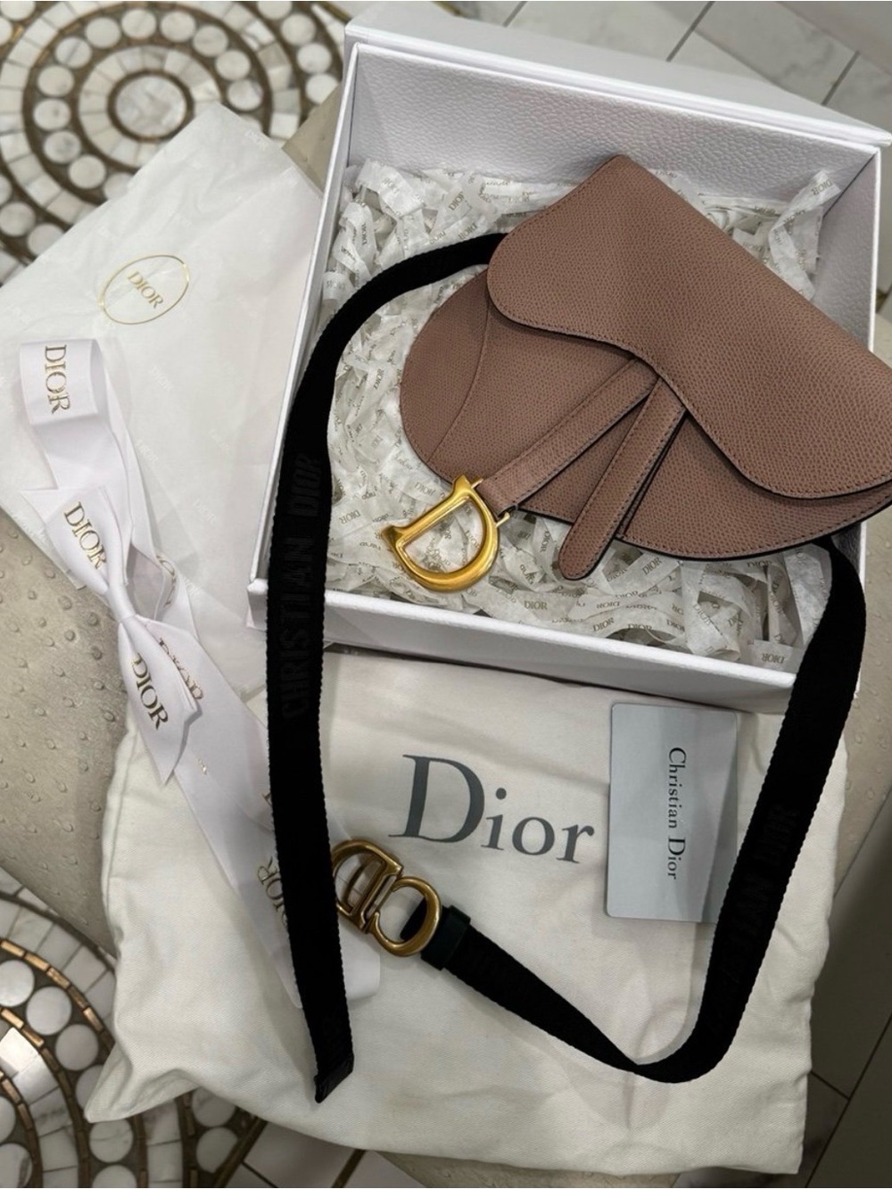 Dior Dusty Pink/ Nude Saddle Belt Bag with Gold Hardware AUTHENTIC NEW